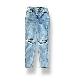 PacSun Vintage Icon Distressed Skinny Jeans Light Wash Raw Hem 23 Inch Waist